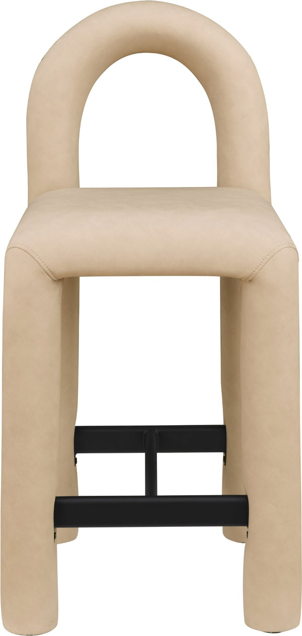 Meridian Furniture Amari Sculptural Open Back Upholstered Counter Stool for Stylish Kitchen Island Seating Tan Vegan Leather 11064Tan-C