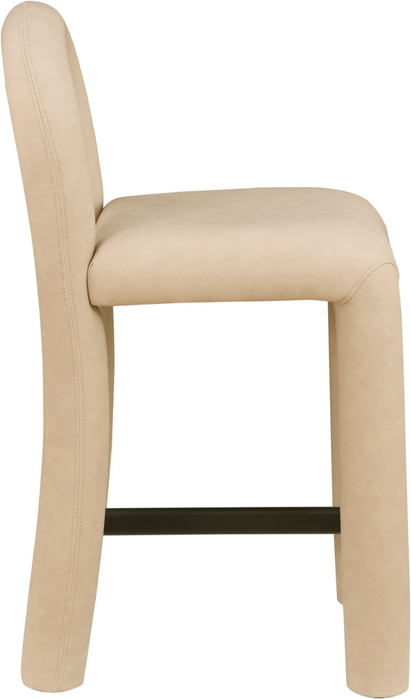 Meridian Furniture Amari Sculptural Open Back Upholstered Counter Stool for Stylish Kitchen Island Seating Tan Vegan Leather 11064Tan-C