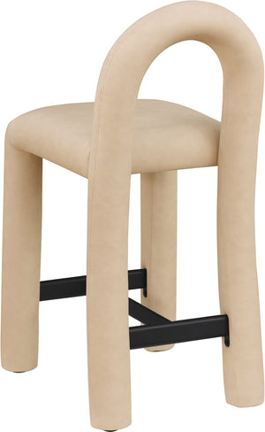 Meridian Furniture Amari Sculptural Open Back Upholstered Counter Stool for Stylish Kitchen Island Seating Tan Vegan Leather 11064Tan-C