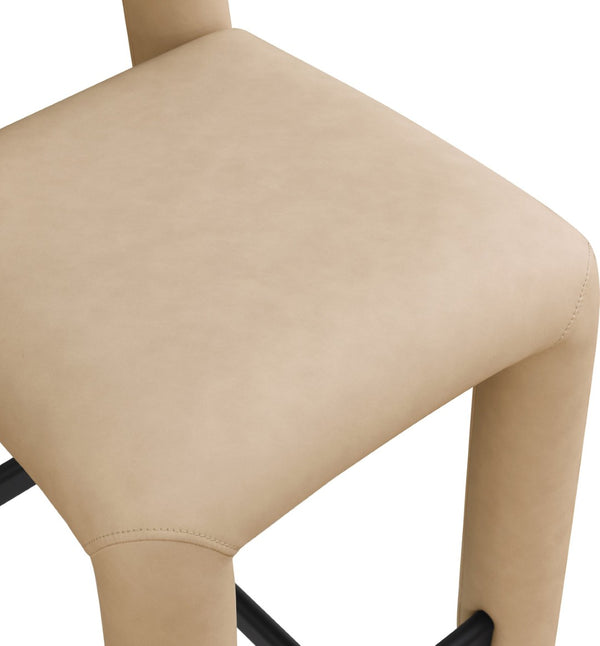 Meridian Furniture Amari Sculptural Open Back Upholstered Counter Stool for Stylish Kitchen Island Seating Tan Vegan Leather 11064Tan-C