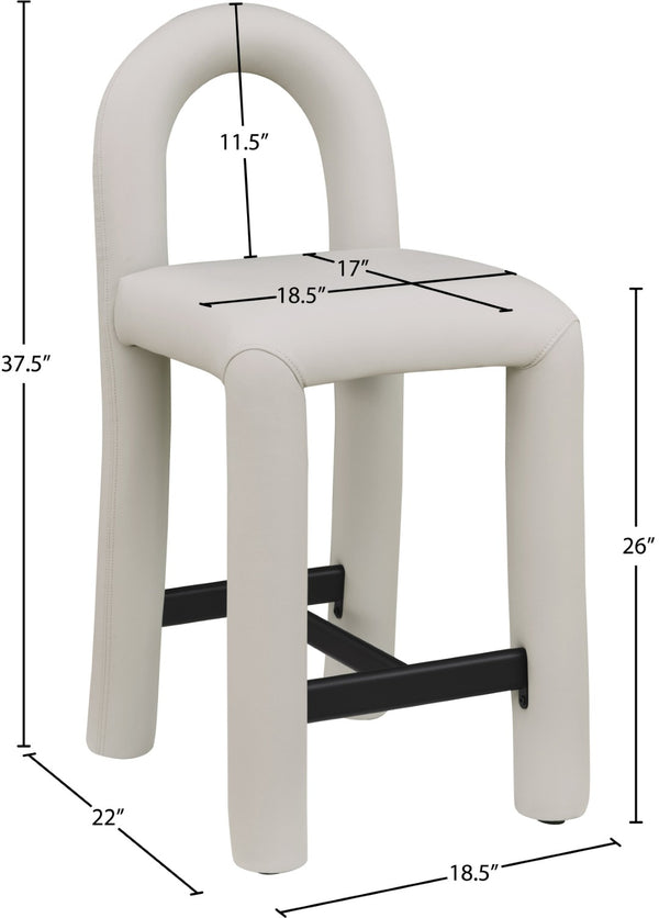 Meridian Furniture Amari Sculptural Open Back Upholstered Counter Stool for Stylish Kitchen Island Seating Taupe Vegan Leather 11064Taupe-C