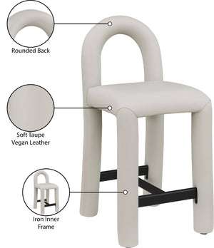 Meridian Furniture Amari Sculptural Open Back Upholstered Counter Stool for Stylish Kitchen Island Seating Taupe Vegan Leather 11064Taupe-C