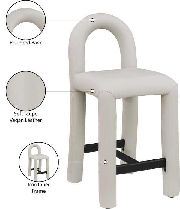 Meridian Furniture Amari Sculptural Open Back Upholstered Counter Stool for Stylish Kitchen Island Seating Taupe Vegan Leather 11064Taupe-C