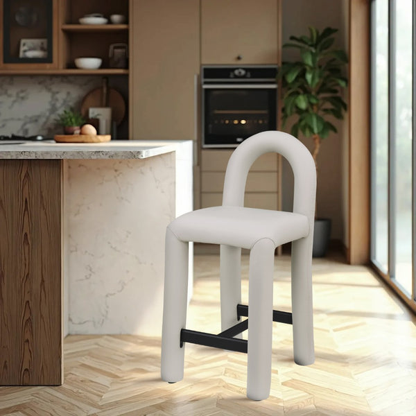 Meridian Furniture Amari Sculptural Open Back Upholstered Counter Stool for Stylish Kitchen Island Seating Taupe Vegan Leather 11064Taupe-C