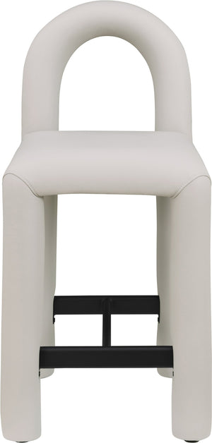Meridian Furniture Amari Sculptural Open Back Upholstered Counter Stool for Stylish Kitchen Island Seating Taupe Vegan Leather 11064Taupe-C