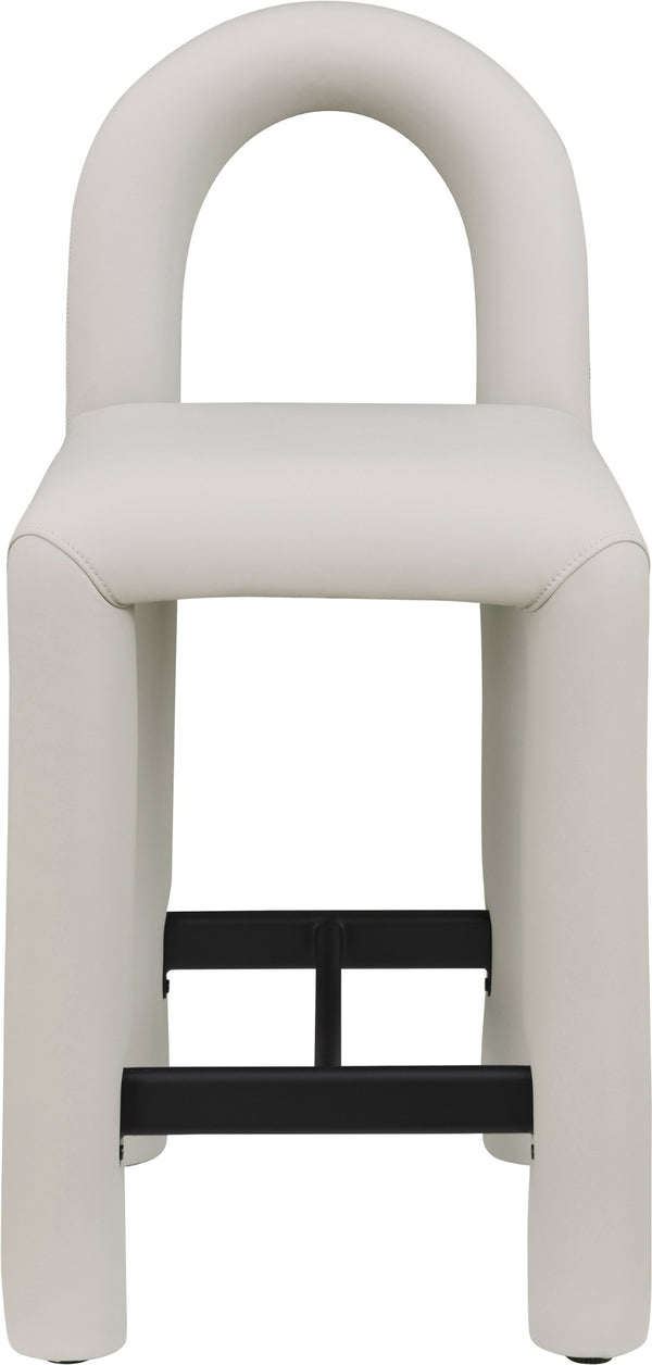 Meridian Furniture Amari Sculptural Open Back Upholstered Counter Stool for Stylish Kitchen Island Seating Taupe Vegan Leather 11064Taupe-C
