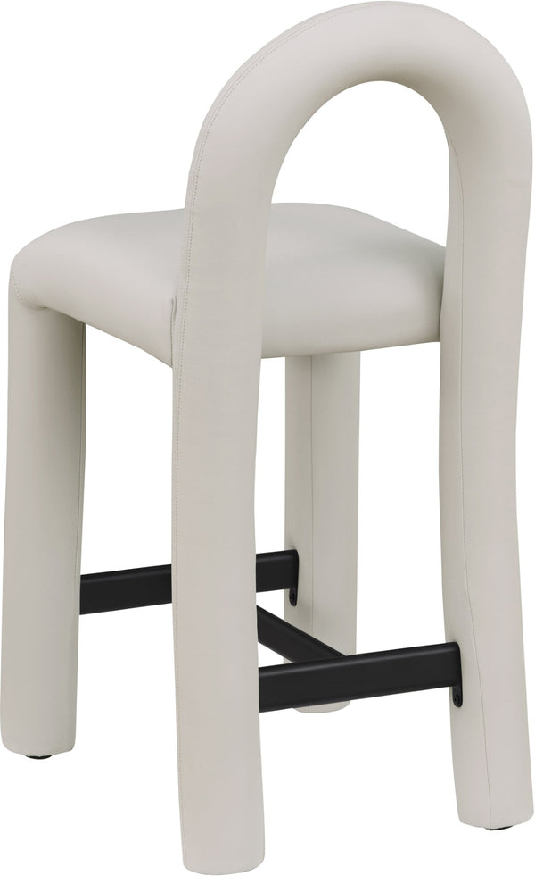 Meridian Furniture Amari Sculptural Open Back Upholstered Counter Stool for Stylish Kitchen Island Seating Taupe Vegan Leather 11064Taupe-C