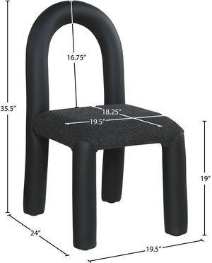 Meridian Furniture Amari Sculptural Open Back Dining Chair with Iron Frame and Plush Upholstery for Modern Black Vegan Leather & Boucle Fabric 11065Black-C