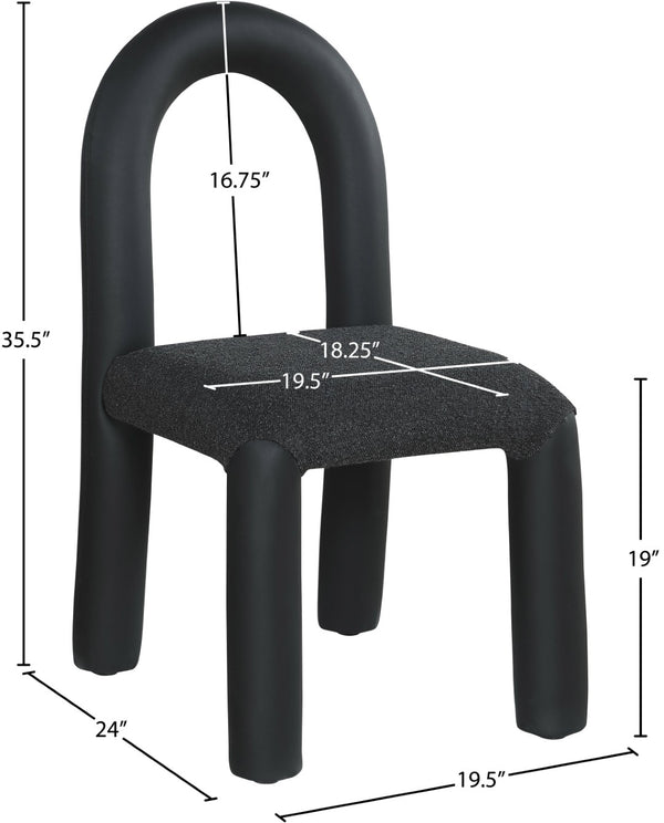 Meridian Furniture Amari Sculptural Open Back Dining Chair with Iron Frame and Plush Upholstery for Modern Black Vegan Leather & Boucle Fabric 11065Black-C