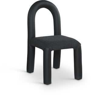 Meridian Furniture Amari Sculptural Open Back Dining Chair with Iron Frame and Plush Upholstery for Modern Black Vegan Leather & Boucle Fabric 11065Black-C