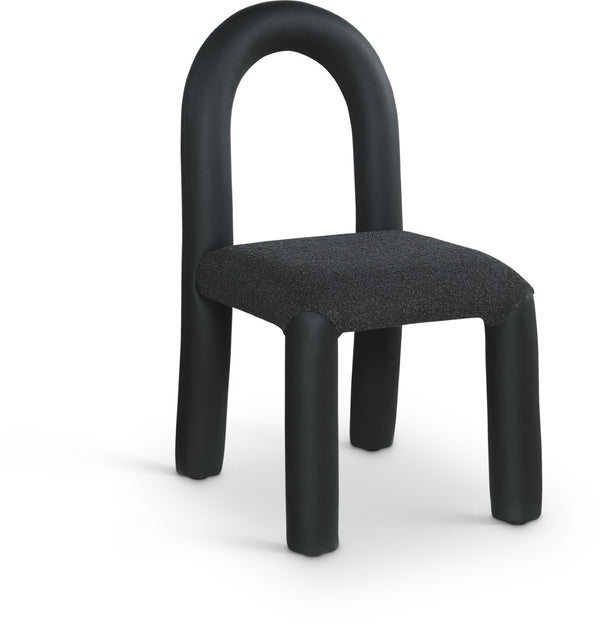 Meridian Furniture Amari Sculptural Open Back Dining Chair with Iron Frame and Plush Upholstery for Modern Black Vegan Leather & Boucle Fabric 11065Black-C