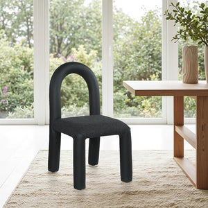 Meridian Furniture Amari Sculptural Open Back Dining Chair with Iron Frame and Plush Upholstery for Modern Black Vegan Leather & Boucle Fabric 11065Black-C