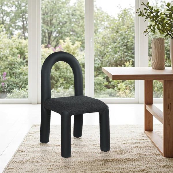 Meridian Furniture Amari Sculptural Open Back Dining Chair with Iron Frame and Plush Upholstery for Modern Black Vegan Leather & Boucle Fabric 11065Black-C