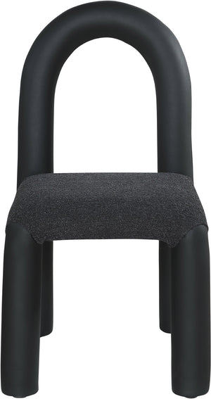 Meridian Furniture Amari Sculptural Open Back Dining Chair with Iron Frame and Plush Upholstery for Modern Black Vegan Leather & Boucle Fabric 11065Black-C