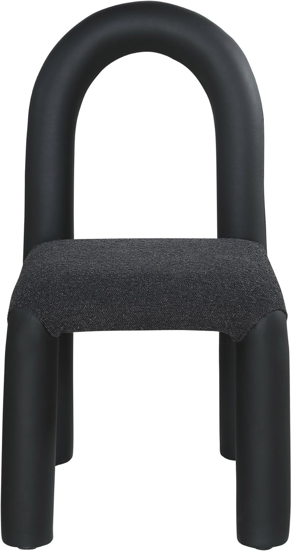 Meridian Furniture Amari Sculptural Open Back Dining Chair with Iron Frame and Plush Upholstery for Modern Black Vegan Leather & Boucle Fabric 11065Black-C