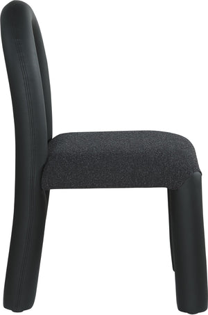 Meridian Furniture Amari Sculptural Open Back Dining Chair with Iron Frame and Plush Upholstery for Modern Black Vegan Leather & Boucle Fabric 11065Black-C