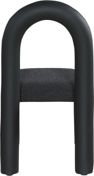 Meridian Furniture Amari Sculptural Open Back Dining Chair with Iron Frame and Plush Upholstery for Modern Black Vegan Leather & Boucle Fabric 11065Black-C