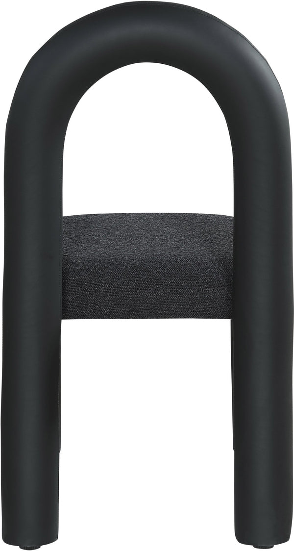Meridian Furniture Amari Sculptural Open Back Dining Chair with Iron Frame and Plush Upholstery for Modern Black Vegan Leather & Boucle Fabric 11065Black-C