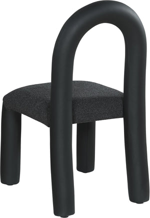 Meridian Furniture Amari Sculptural Open Back Dining Chair with Iron Frame and Plush Upholstery for Modern Black Vegan Leather & Boucle Fabric 11065Black-C