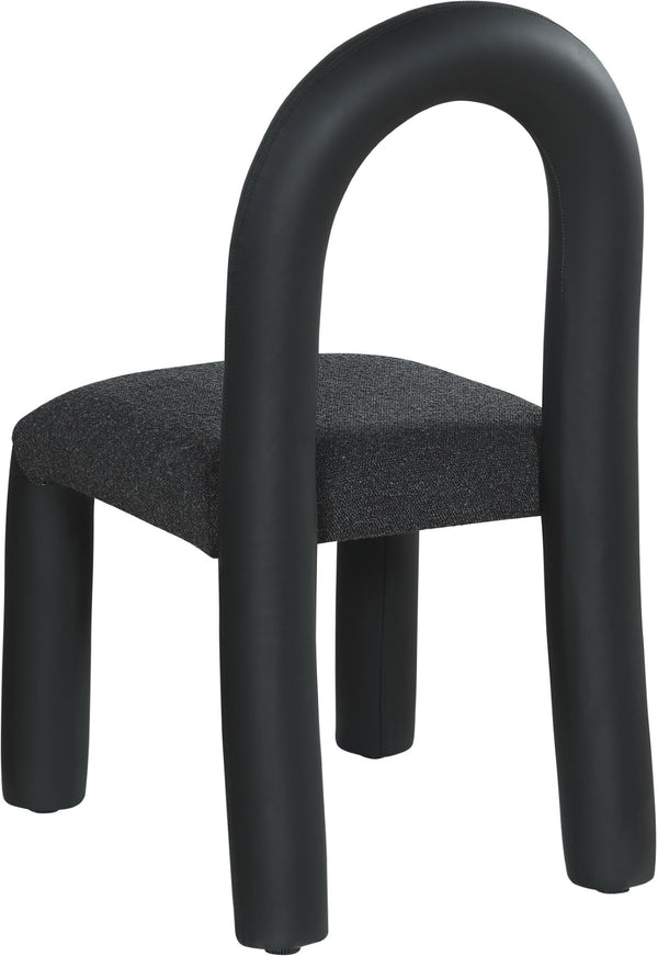Meridian Furniture Amari Sculptural Open Back Dining Chair with Iron Frame and Plush Upholstery for Modern Black Vegan Leather & Boucle Fabric 11065Black-C