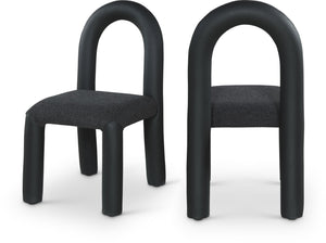 Meridian Furniture Amari Sculptural Open Back Dining Chair with Iron Frame and Plush Upholstery for Modern Black Vegan Leather & Boucle Fabric 11065Black-C