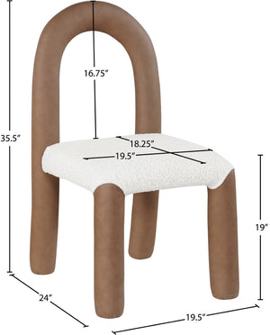 Meridian Furniture Amari Sculptural Open Back Dining Chair with Iron Frame and Plush Upholstery for Modern Brown Vegan Leather & Boucle Fabric 11065Brown-C