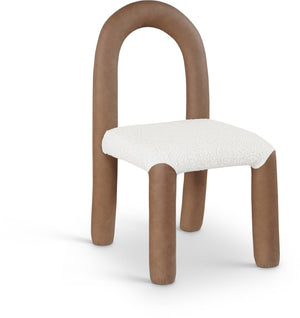 Meridian Furniture Amari Sculptural Open Back Dining Chair with Iron Frame and Plush Upholstery for Modern Brown Vegan Leather & Boucle Fabric 11065Brown-C