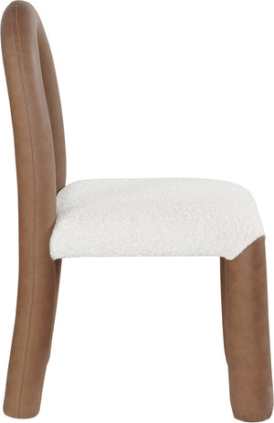 Meridian Furniture Amari Sculptural Open Back Dining Chair with Iron Frame and Plush Upholstery for Modern Brown Vegan Leather & Boucle Fabric 11065Brown-C