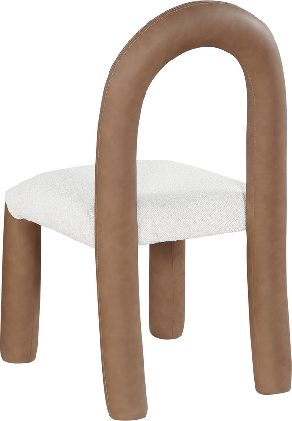 Meridian Furniture Amari Sculptural Open Back Dining Chair with Iron Frame and Plush Upholstery for Modern Brown Vegan Leather & Boucle Fabric 11065Brown-C