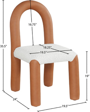 Meridian Furniture Amari Sculptural Open Back Dining Chair with Iron Frame and Plush Upholstery for Modern Cognac Vegan Leather & Boucle Fabric 11065Cognac-C