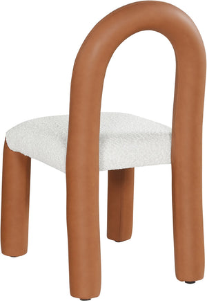 Meridian Furniture Amari Sculptural Open Back Dining Chair with Iron Frame and Plush Upholstery for Modern Cognac Vegan Leather & Boucle Fabric 11065Cognac-C