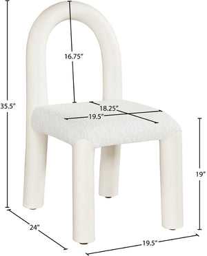 Meridian Furniture Amari Sculptural Open Back Dining Chair with Iron Frame and Plush Upholstery for Modern Cream Vegan Leather & Boucle Fabric 11065Cream-C