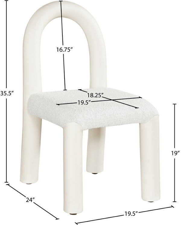 Meridian Furniture Amari Sculptural Open Back Dining Chair with Iron Frame and Plush Upholstery for Modern Cream Vegan Leather & Boucle Fabric 11065Cream-C