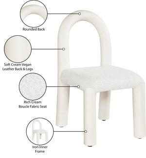 Meridian Furniture Amari Sculptural Open Back Dining Chair with Iron Frame and Plush Upholstery for Modern Cream Vegan Leather & Boucle Fabric 11065Cream-C