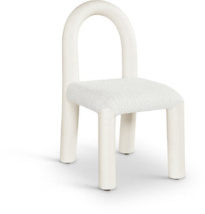 Meridian Furniture Amari Sculptural Open Back Dining Chair with Iron Frame and Plush Upholstery for Modern Cream Vegan Leather & Boucle Fabric 11065Cream-C