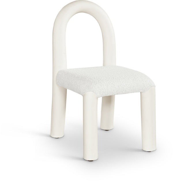 Meridian Furniture Amari Sculptural Open Back Dining Chair with Iron Frame and Plush Upholstery for Modern Cream Vegan Leather & Boucle Fabric 11065Cream-C