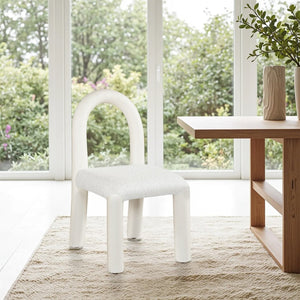 Meridian Furniture Amari Sculptural Open Back Dining Chair with Iron Frame and Plush Upholstery for Modern Cream Vegan Leather & Boucle Fabric 11065Cream-C