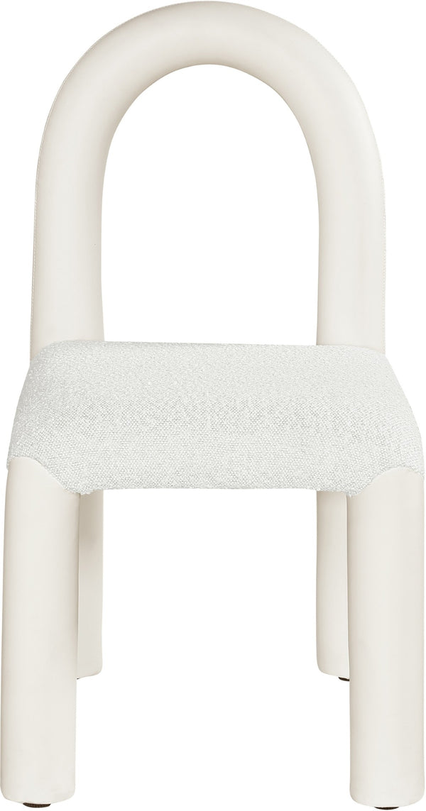 Meridian Furniture Amari Sculptural Open Back Dining Chair with Iron Frame and Plush Upholstery for Modern Cream Vegan Leather & Boucle Fabric 11065Cream-C