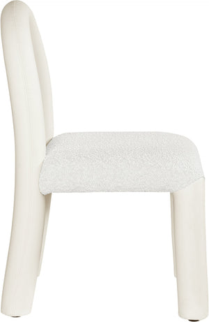 Meridian Furniture Amari Sculptural Open Back Dining Chair with Iron Frame and Plush Upholstery for Modern Cream Vegan Leather & Boucle Fabric 11065Cream-C