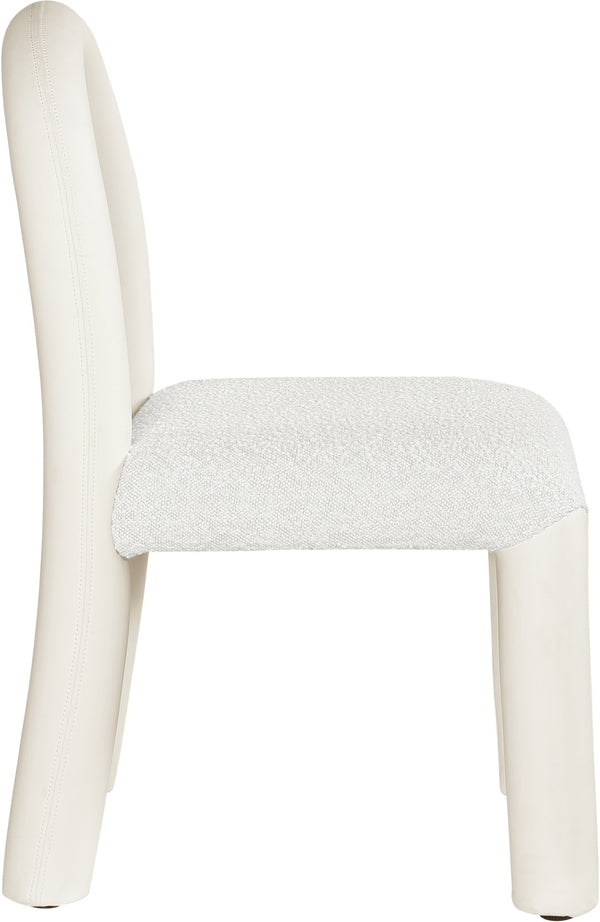 Meridian Furniture Amari Sculptural Open Back Dining Chair with Iron Frame and Plush Upholstery for Modern Cream Vegan Leather & Boucle Fabric 11065Cream-C