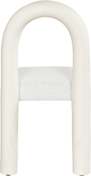 Meridian Furniture Amari Sculptural Open Back Dining Chair with Iron Frame and Plush Upholstery for Modern Cream Vegan Leather & Boucle Fabric 11065Cream-C