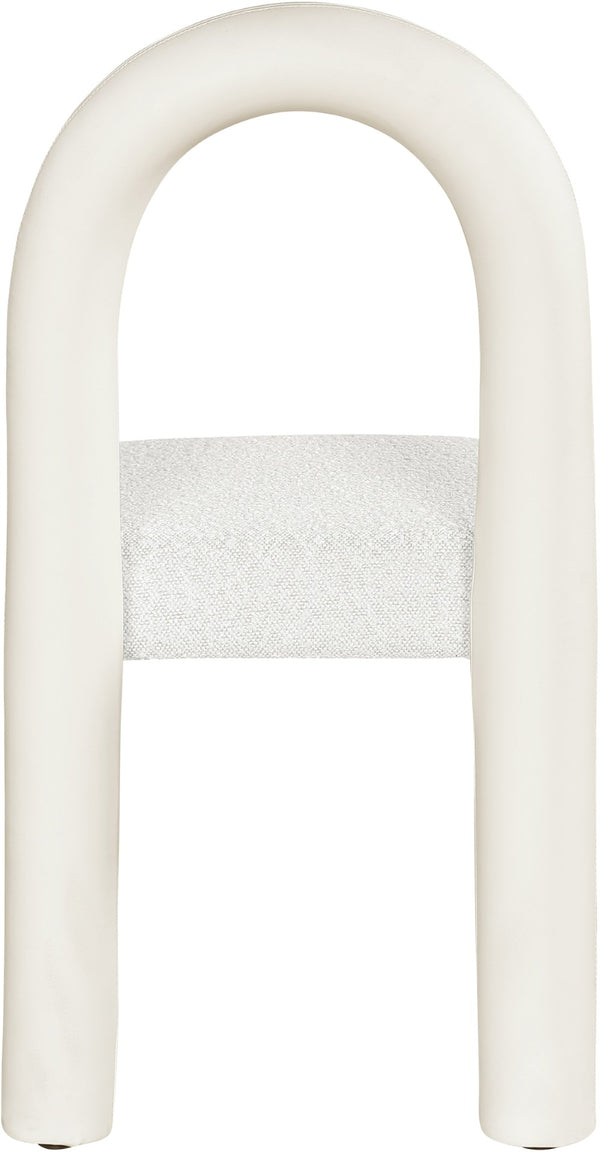Meridian Furniture Amari Sculptural Open Back Dining Chair with Iron Frame and Plush Upholstery for Modern Cream Vegan Leather & Boucle Fabric 11065Cream-C