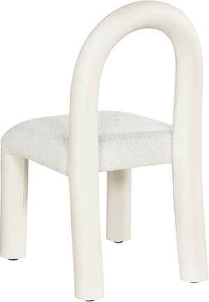 Meridian Furniture Amari Sculptural Open Back Dining Chair with Iron Frame and Plush Upholstery for Modern Cream Vegan Leather & Boucle Fabric 11065Cream-C