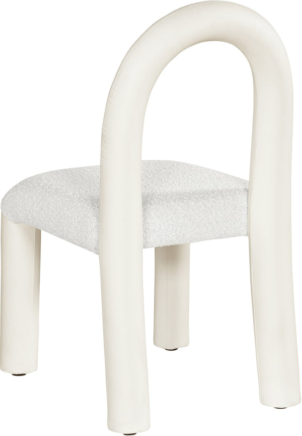 Meridian Furniture Amari Sculptural Open Back Dining Chair with Iron Frame and Plush Upholstery for Modern Cream Vegan Leather & Boucle Fabric 11065Cream-C