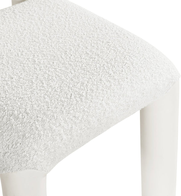 Meridian Furniture Amari Sculptural Open Back Dining Chair with Iron Frame and Plush Upholstery for Modern Cream Vegan Leather & Boucle Fabric 11065Cream-C
