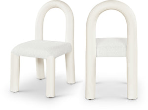 Meridian Furniture Amari Sculptural Open Back Dining Chair with Iron Frame and Plush Upholstery for Modern Cream Vegan Leather & Boucle Fabric 11065Cream-C