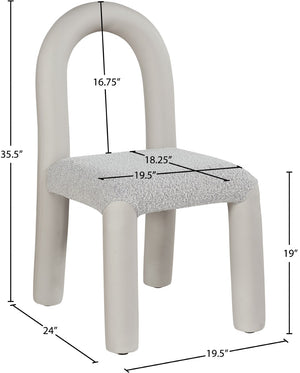 Meridian Furniture Amari Sculptural Open Back Dining Chair with Iron Frame and Plush Upholstery for Modern Taupe Vegan Leather & Boucle Fabric 11065Taupe-C