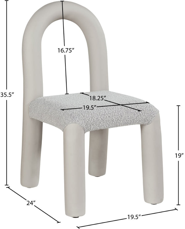 Meridian Furniture Amari Sculptural Open Back Dining Chair with Iron Frame and Plush Upholstery for Modern Taupe Vegan Leather & Boucle Fabric 11065Taupe-C