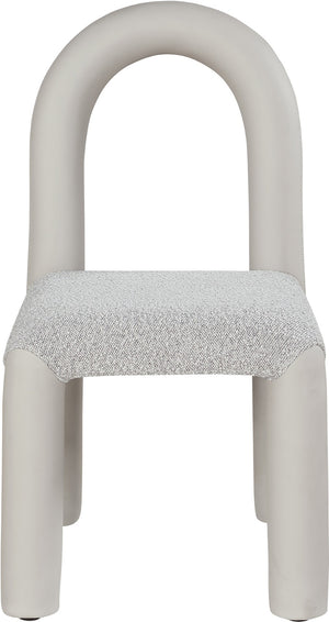 Meridian Furniture Amari Sculptural Open Back Dining Chair with Iron Frame and Plush Upholstery for Modern Taupe Vegan Leather & Boucle Fabric 11065Taupe-C