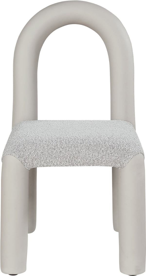 Meridian Furniture Amari Sculptural Open Back Dining Chair with Iron Frame and Plush Upholstery for Modern Taupe Vegan Leather & Boucle Fabric 11065Taupe-C